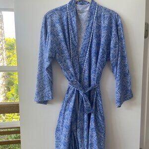 Carole Hochman Cotton Wrap Robe‎ in Blue with White Pattern, Size Medium